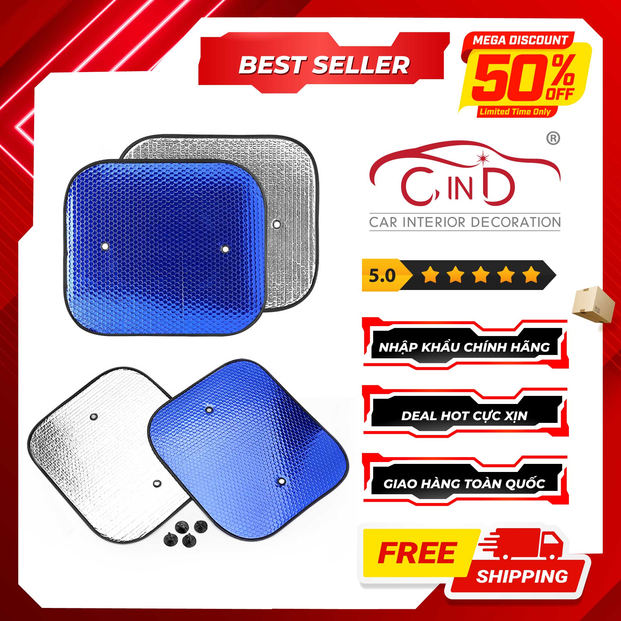 Combo 2 Tấm Che Nắng Ô Tô Xốp Tròn Lớn CIND-A Màu Lam