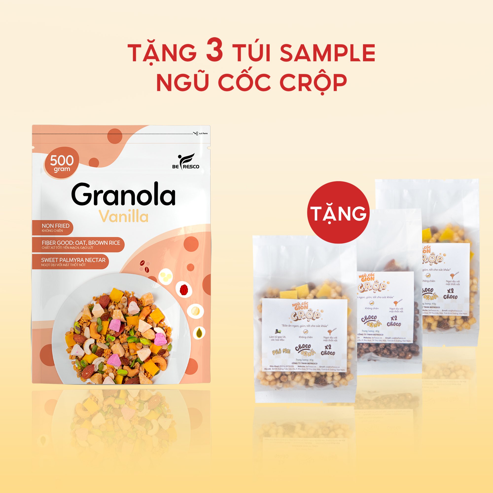 Granola Nhiều Hạt Vị Vani Thêm Viên Sữa Chua Sấy Befresco 500g - Ngũ Cốc Nướng Phồng Ăn Kiêng Dịu Ngọt Từ Mật Thốt