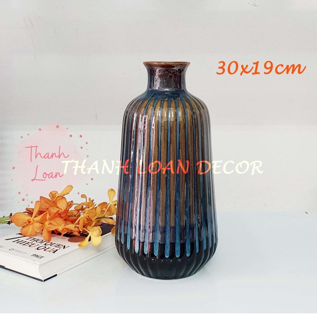 Bình hoa gốm Bát Tràng cỡ to cao 30cm - Trang trí dáng bình dừa men xanh hỏa biến