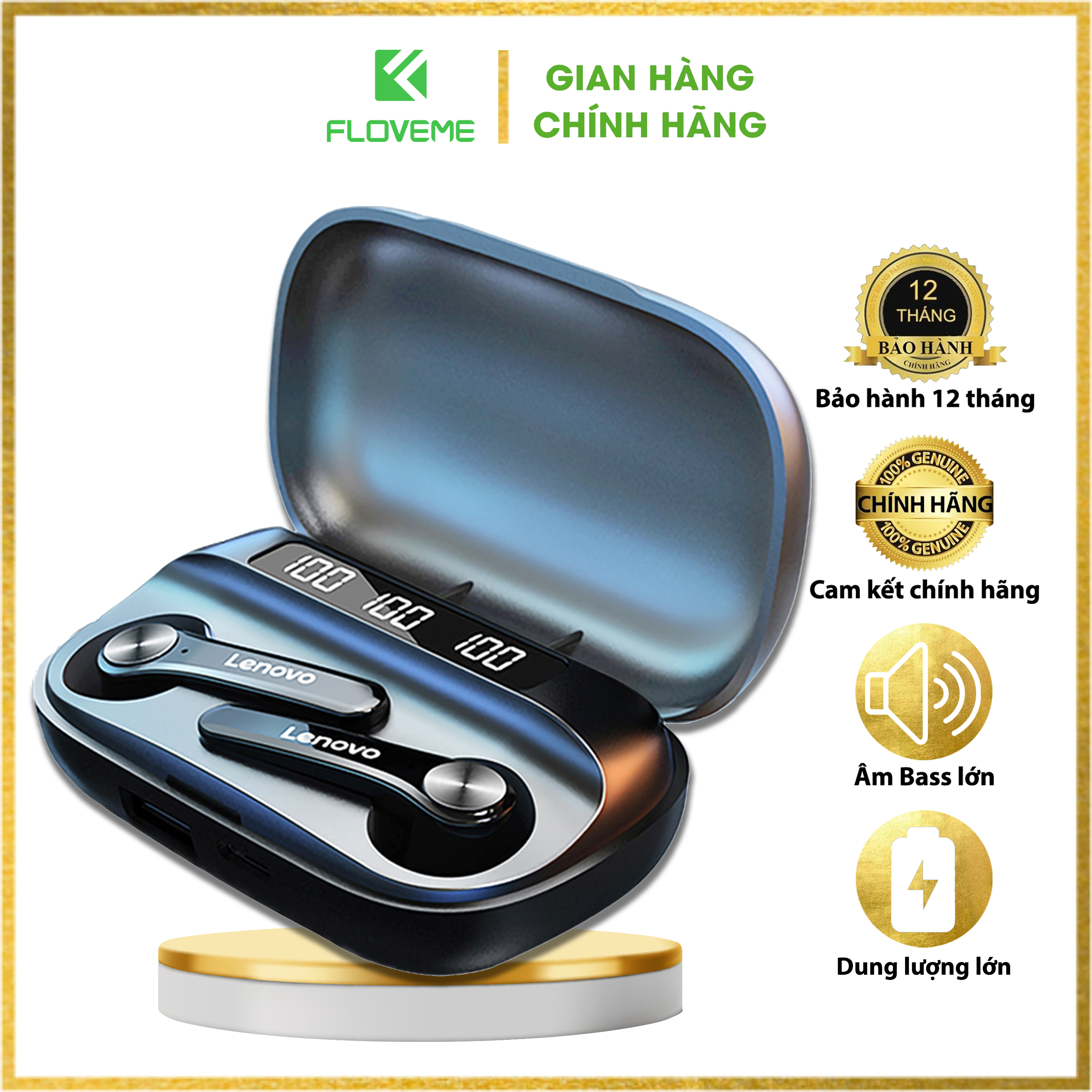 Tai Nghe Bluetooth Kiêm Sạc Dự Phòng - FLOVEME  QT81 - Chất lượng âm thanh 9D chân thực - Thiết kế chống nước IPX4 loại bỏ mối lo lắng về trời mưa, mồ hôi - Hàng Chính Hãng