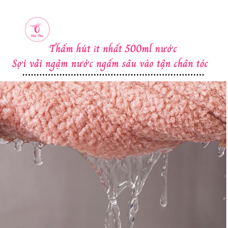 Khăn ủ tóc nhanh khô VIỆT THƯ, khăn quấn tóc microfiber 1 lớp dày, siêu mềm, siêu thấm, 25x65cm, 80gr – Hàng Chính Hãng