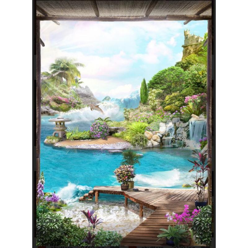 Tranh 3D dán quán cafe, trà sữa dán tường in Vải Lụa
