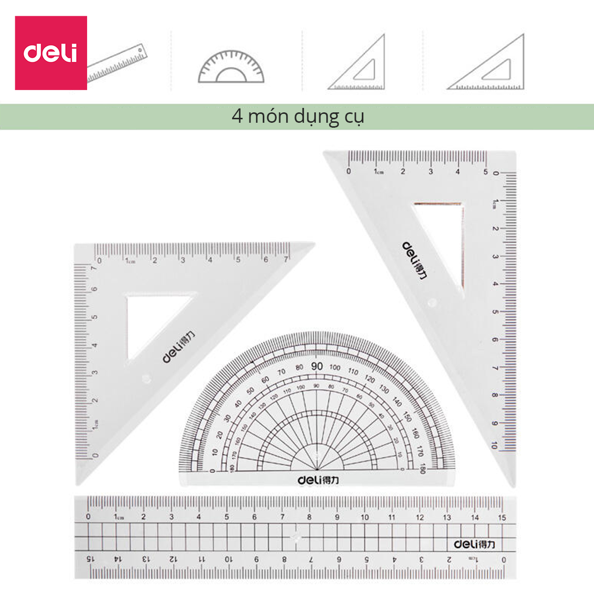 Bộ dụng cụ eke thước đo độ học sinh Deli - 1 bộ - 71988