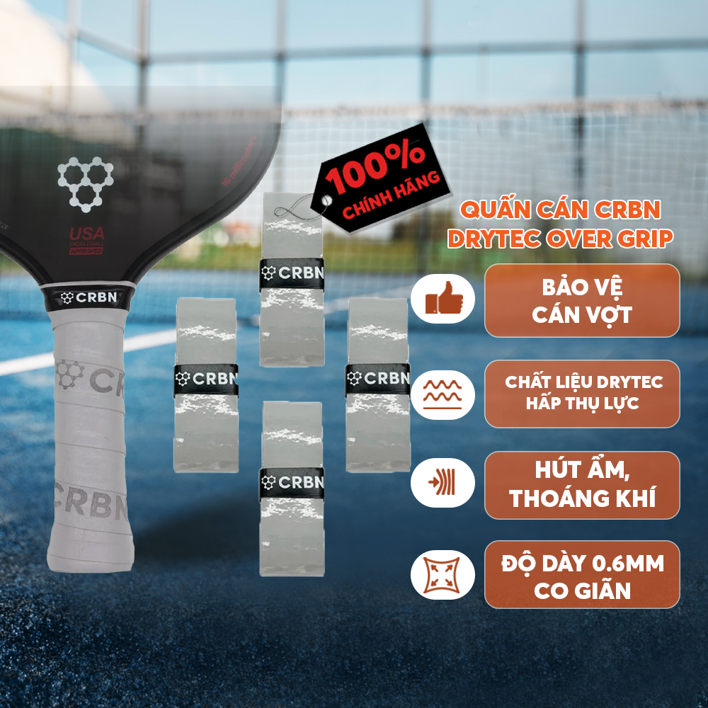 Set 4 Quấn Cán Vợt Pickleball CRBN DryTec Cao Cấp - Chống Trơn Trượt - Hút Mồ Hôi -  Tăng Cảm Giác  - Êm Ái - Bền Bỉ