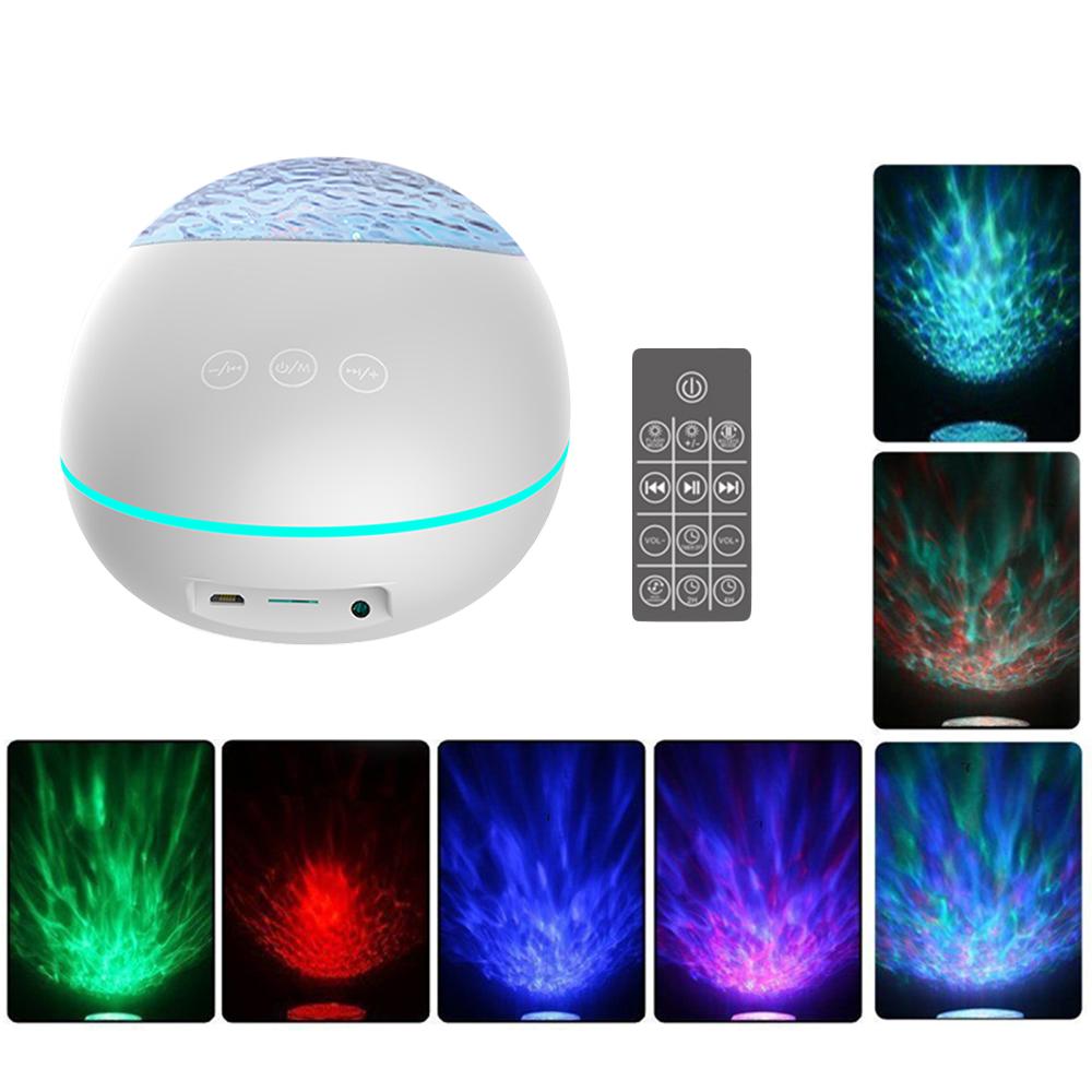 Remote Control Ocean-Wave Projector Light with 8 Lighting Modes Brightness Adjustable BT Music Speaker Machine & Support