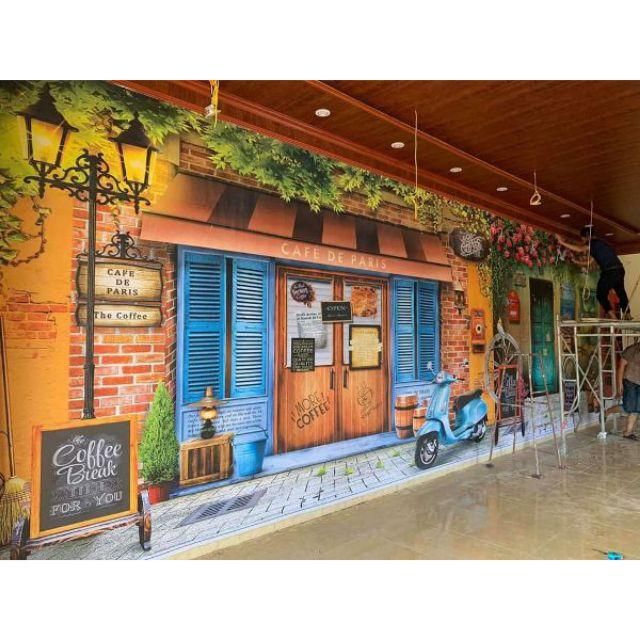 Tranh dán tường 3D trang trí quán cafe, trà sữa, trà chanh