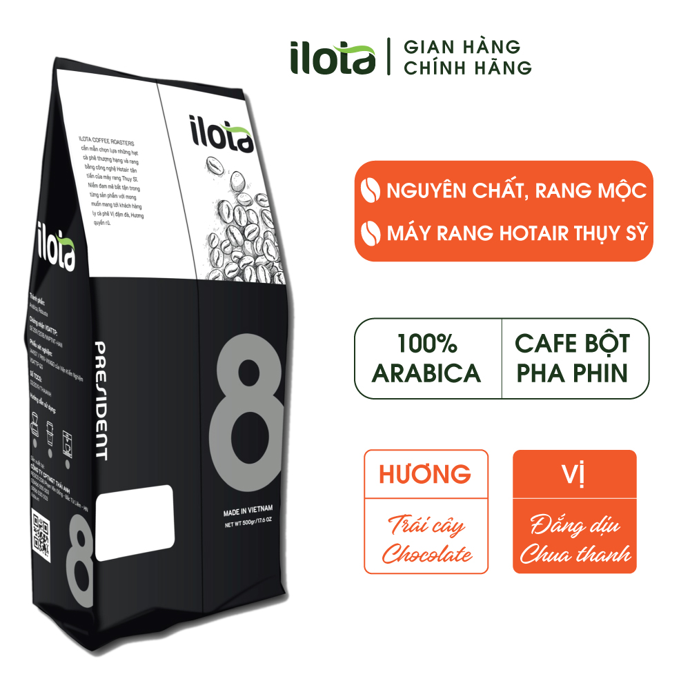 Cà Phê ILOTA 8 President Arabica Cầu Đất Specialty coffee rang xay nguyên chất Dạng Bột Amazing Cup 2021 Cafe pha phin 250gr