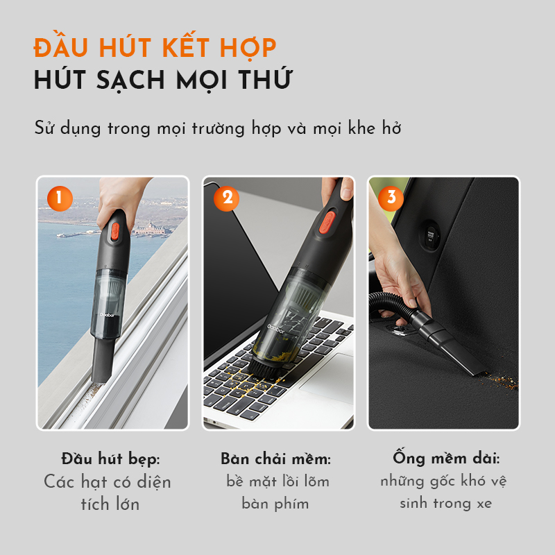 Máy hút bụi không dây GAABOR GVCC-M3A2 áp suất hút 6000pa, 3 đầu hút tiện lợi - Hàng chính hãng