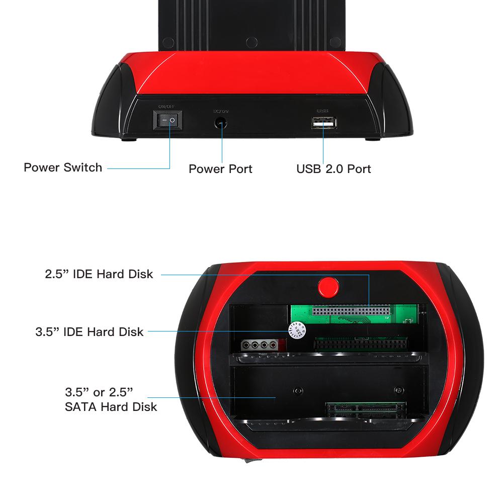 Ổ cắm cứng kép HDD kích thước 2,5 inch 3.5 inch IDE / SATA USB 2.0 - Đầu cắm của US