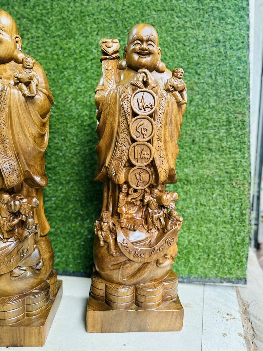 TƯỢNG PHẬT DI LẶC CHÚC PHÚC GỖ BÁCH XANH THƠM PHỨC KT CAO 70×22×19CM