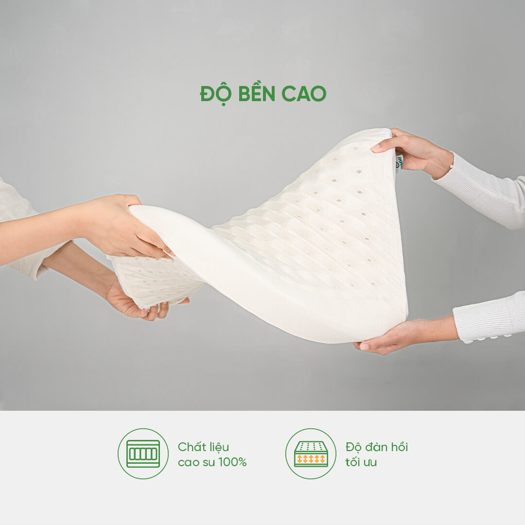 Gối cao su thiên nhiên cao cấp Gummi Oren 38x53cm thoáng khí, chống thoái hoá đốt sống cổ, an toàn cho làn da