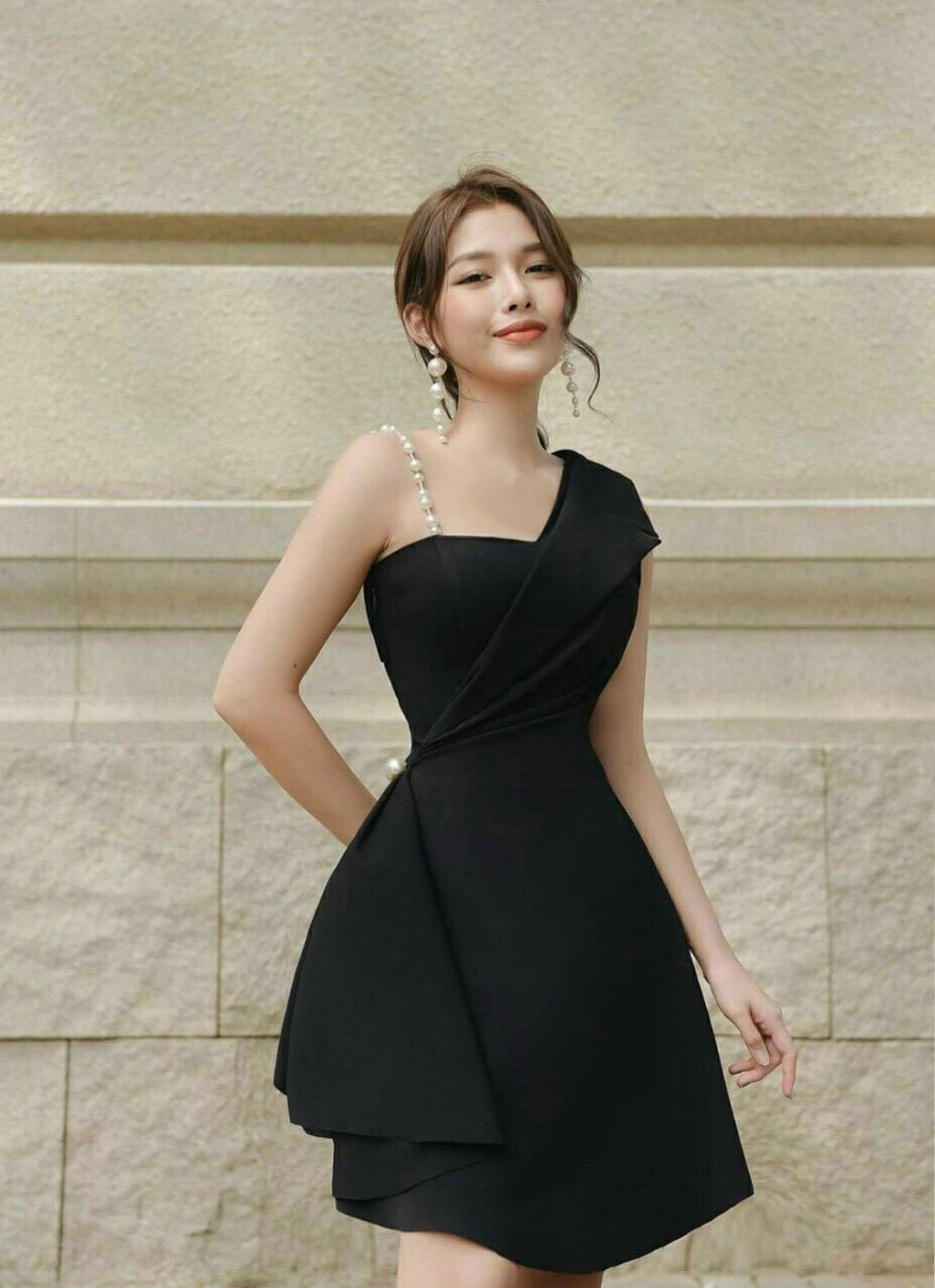 ĐẦM LỆCH VAI DÂY 3 MÀU Y HÌNH