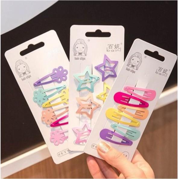 Set 6 kẹp tóc bấm màu trơn