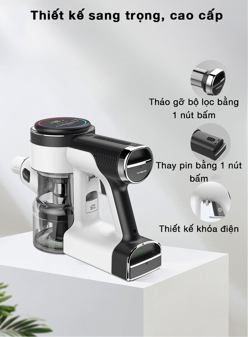 Máy Hút Bụi Cầm Tay Thông Minh TINECO Pure One X Thương Hiệu Mỹ Lực Hút 12,000 Pa, Có Kết Nối App Theo Dõi, Công Suất 220 W - Hàng Chính Hãng - Bảo Hành 24 Tháng