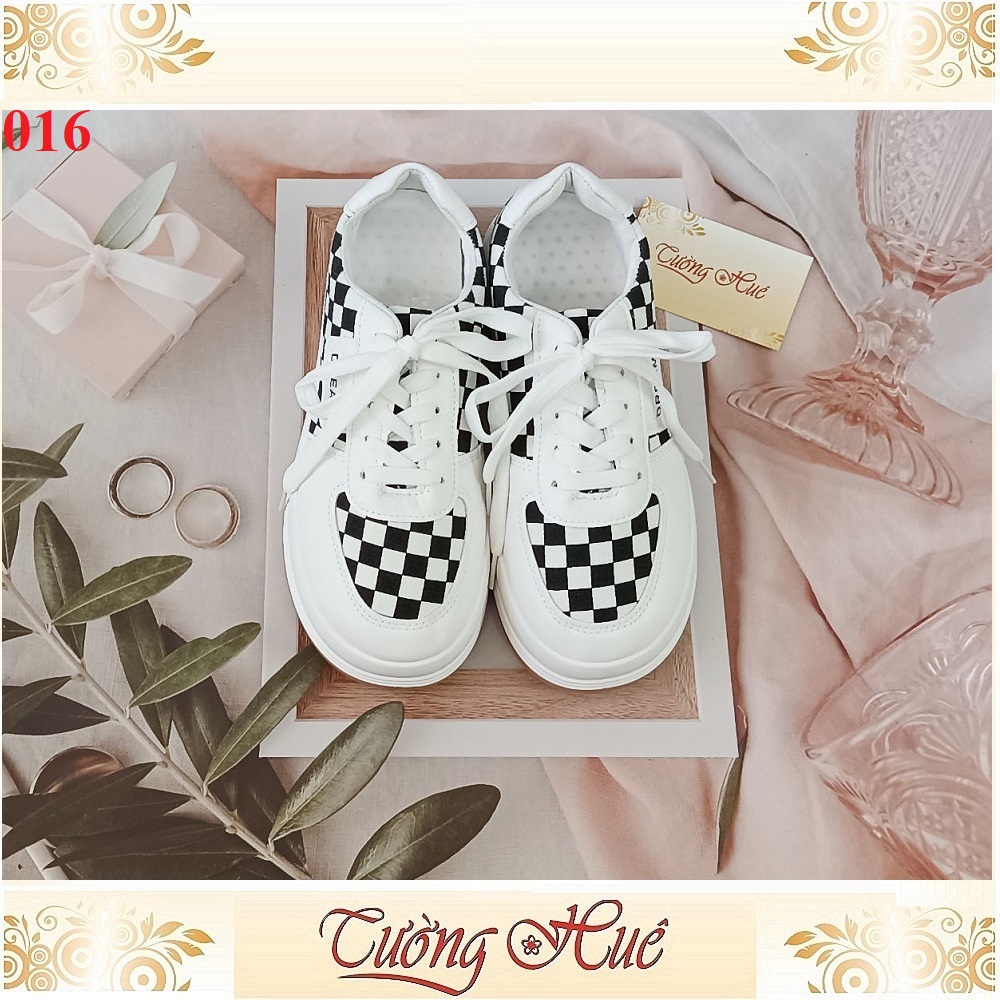 Giày Thể Thao Nữ Buộc Dây Sọc Caro Đế Bánh Mì - Hàng Quảng Châu - 016