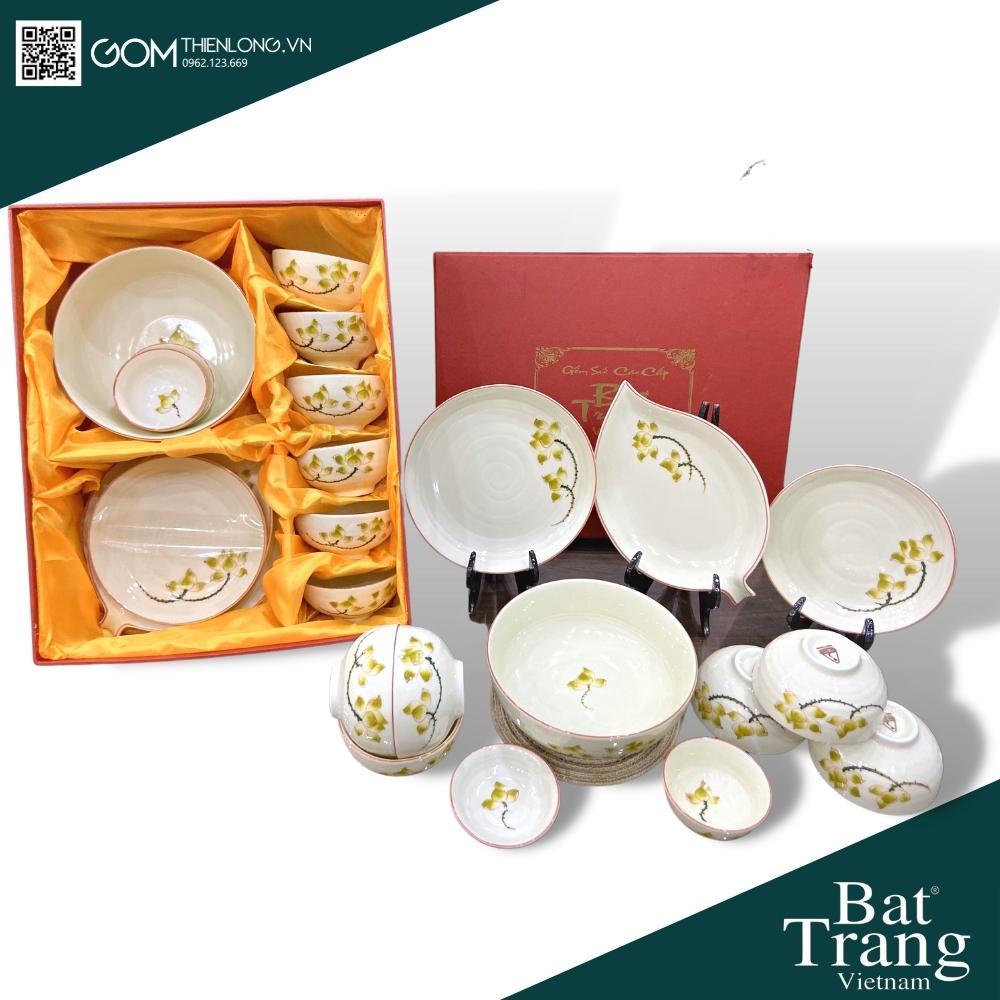 Bát Đĩa Quà Tặng Cao Cấp Sen Vàng - Bộ Bát Đĩa Bát Tràng Chính Hãng Loại 1 - Gốm Thiên Long