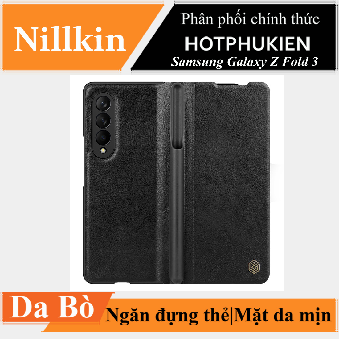 Bao da Leather cho Samsung Galaxy Z Fold 3 hiệu Nillkin Qin - hàng nhập khẩu