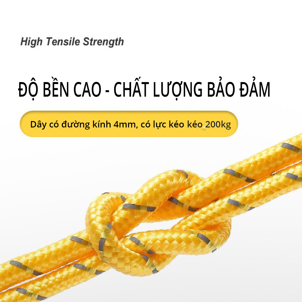 Dây buộc lều + khóa tăng đơ chuyên dụng phản quang 4m ( đường kính 4mm