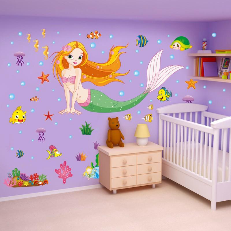 Decal dán tường cho bé hình nàng tiên cá dưới biển