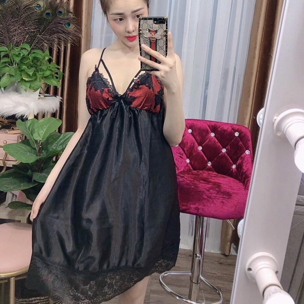 Váy ngủ sexy ️ FREE SHIP ️ Đầm ngủ dáng ôm nhiều màu, chất phi lụa phối ren ở tà mềm mịn, quyến rủ, D6