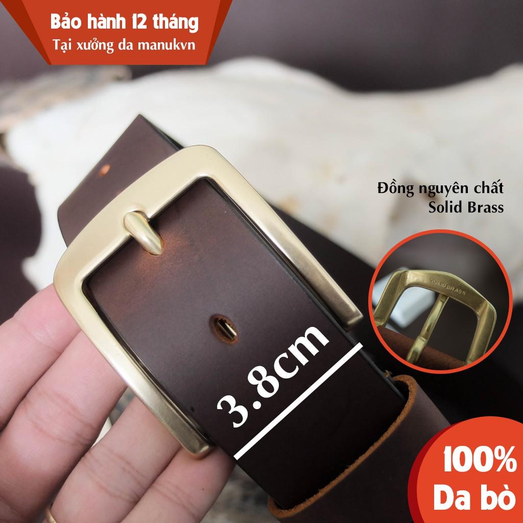 Thắt lưng nam da bò nguyên miếng Manuk, khoá đồng SolidBrass | Tặng đục | Bảo hành 12 tháng | Mã BVN2S