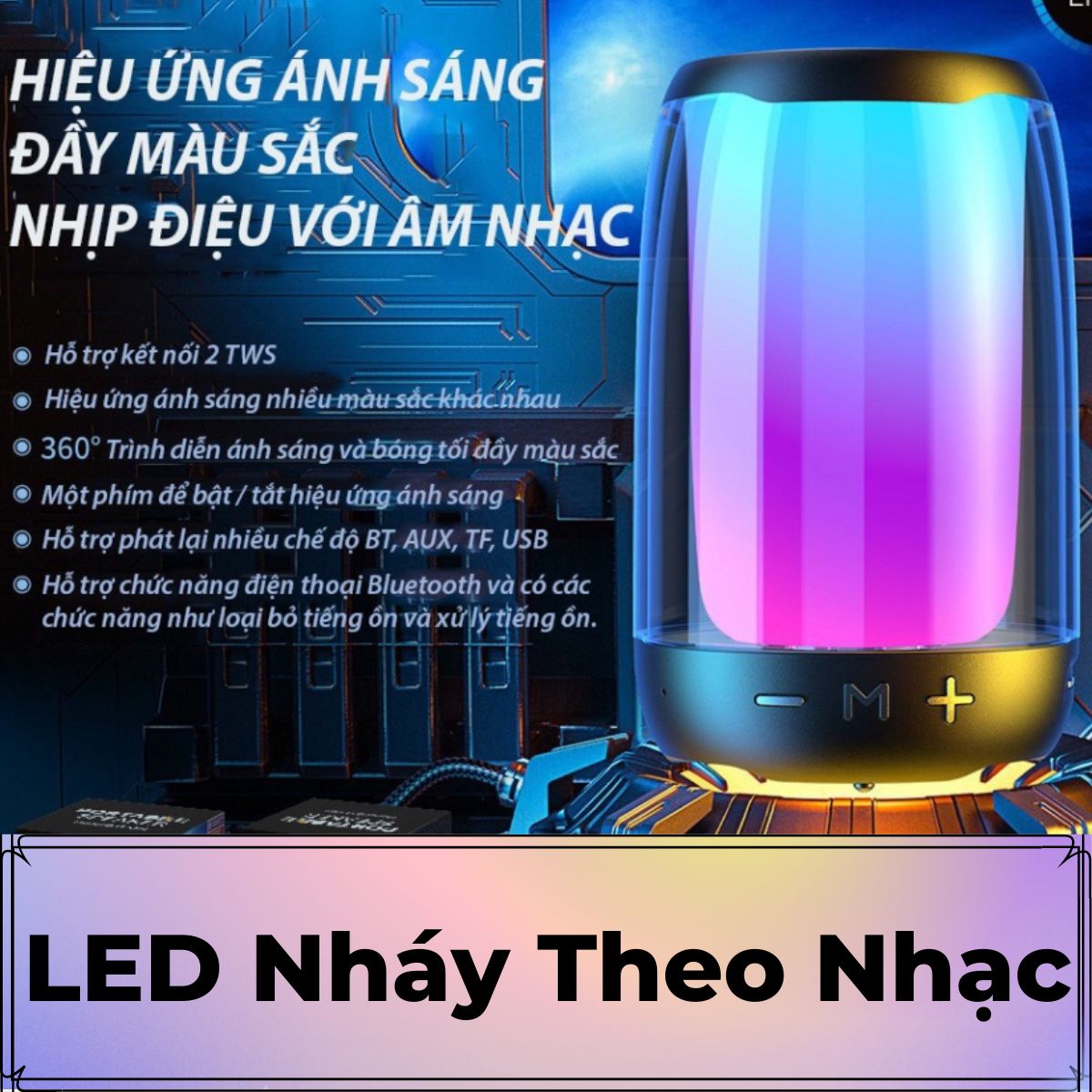 Loa Bluetooth Pluse 4 Mini Nghe Nhạc Công Suất Lớn, Bass Mạnh, Led Đổi Màu, Có Khe Cắm Thẻ Nhớ, USB, FM.. Công Suất 10w