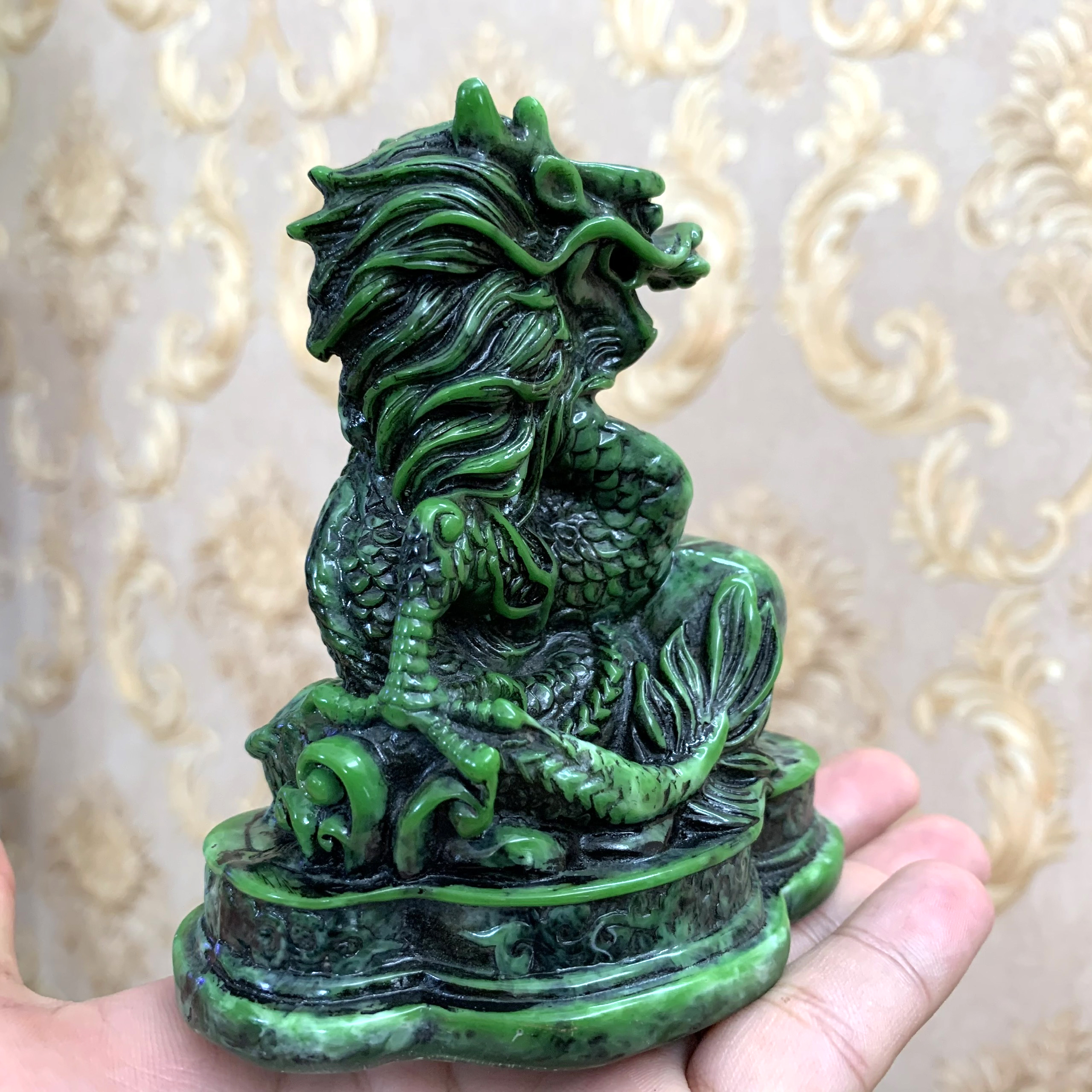 Tượng đá trang trí con Rồng Thanh Long Phong Thủy trang trí bàn làm việc | Màu xanh lục bích - Chiều cao 11cm