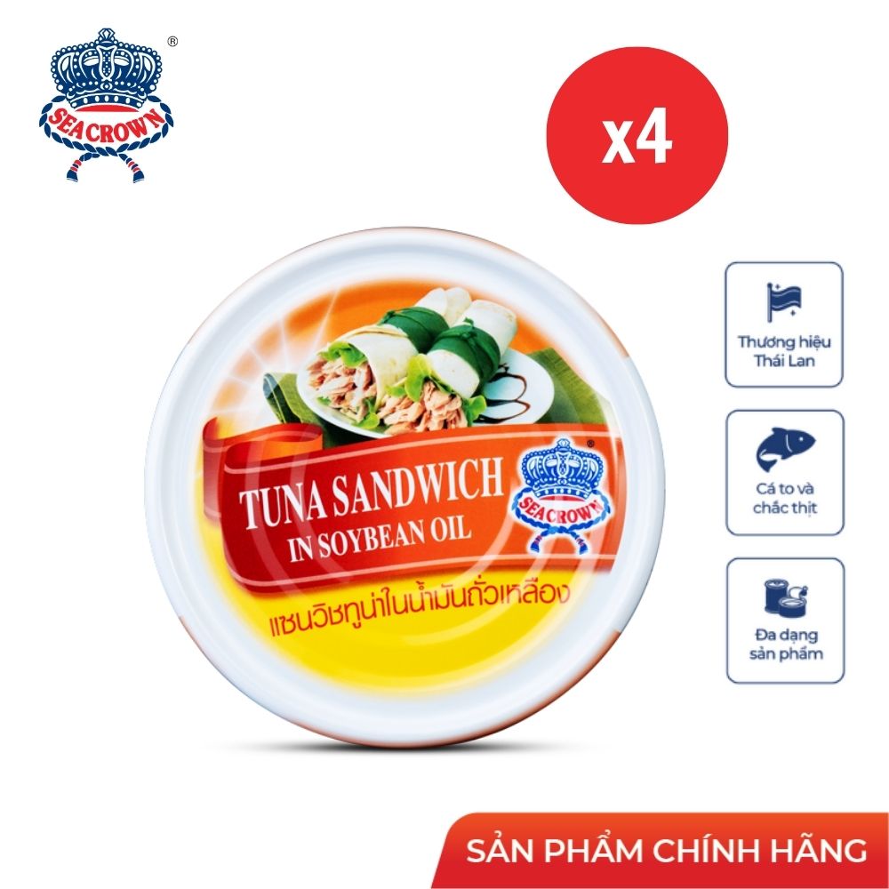 Combo 4 lon cá Ngừ Sea Crown xắt lát ngâm dầu đậu nành