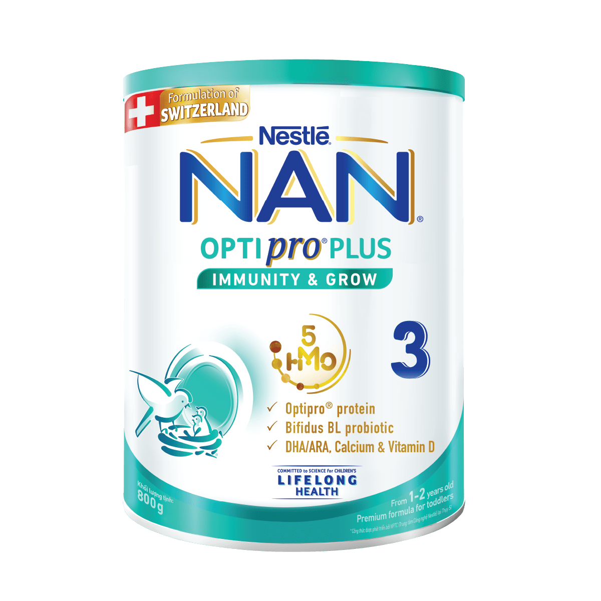 Sữa Bột  Nestlé NAN OPTIPRO PLUS 3 800g/lon với 5HMO - Hỗ trợ Tiêu Hóa, Đề Kháng, Trí Não & Chiều Cao - Bé 1-2 tuổi