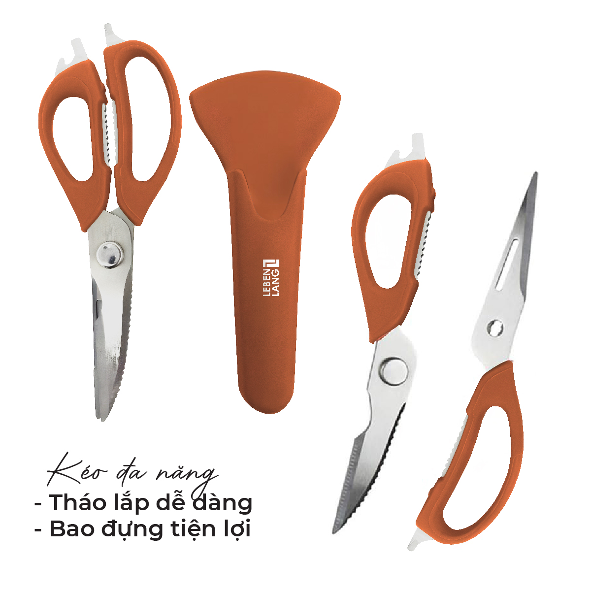 Kéo nhà bếp đa năng Lebenlang LBL1958 inox 304 kèm bao đựng nam châm tiện lợi - hàng chính hãng