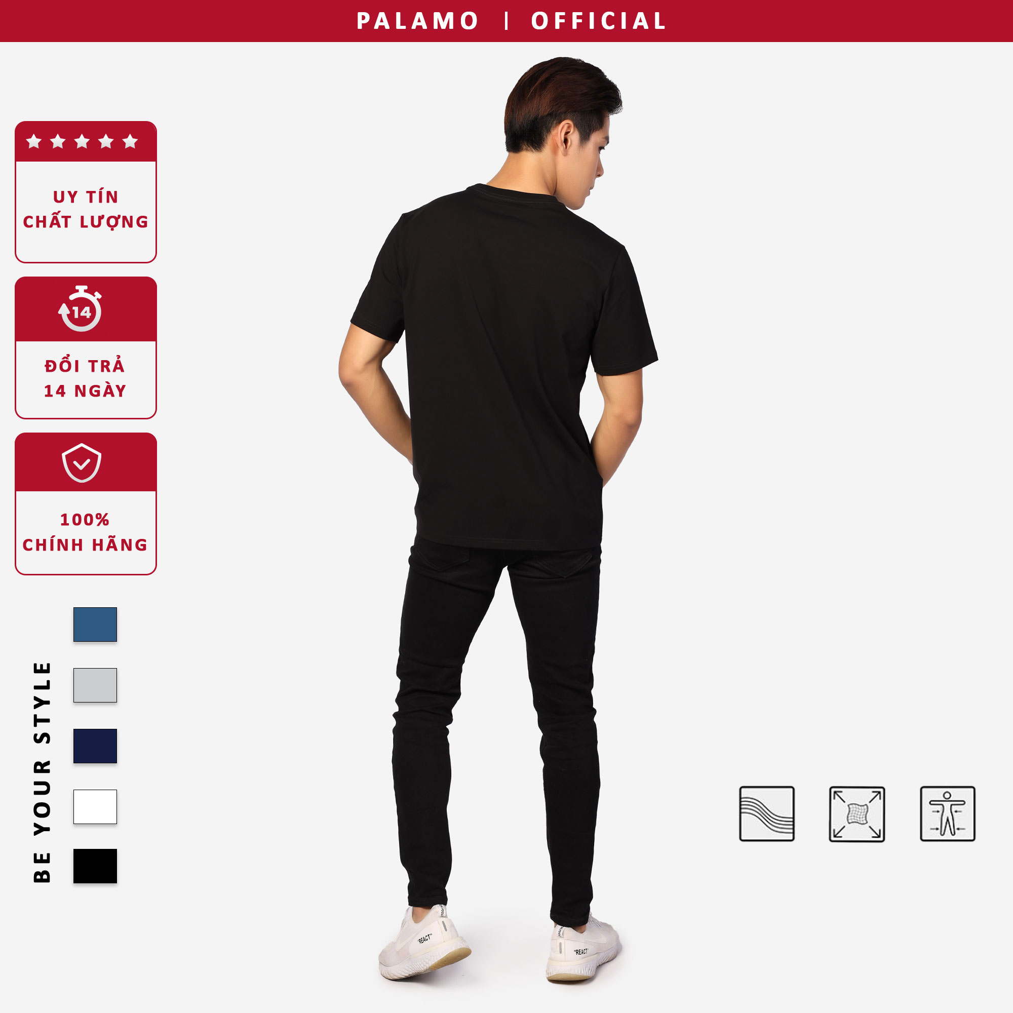 Áo thun nam classic Palamo cotton compact / màu đen regular fit