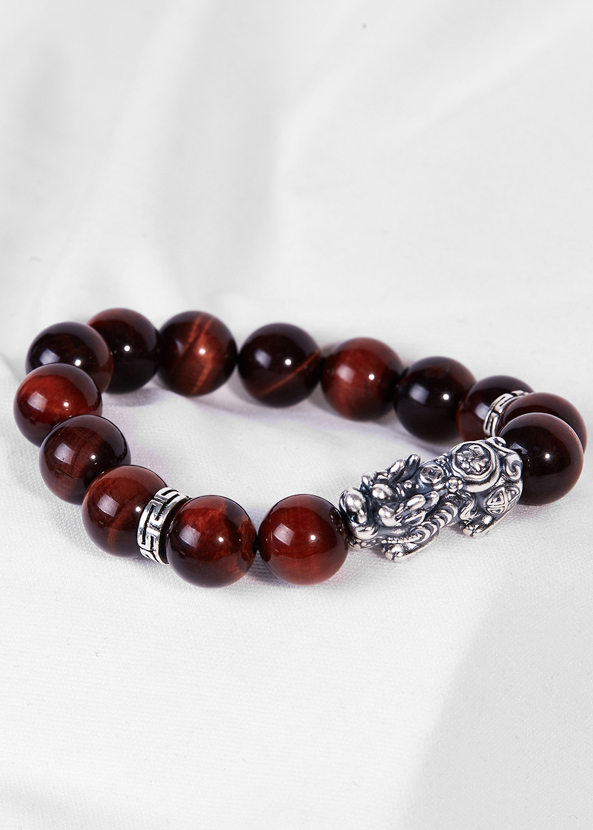 Vòng tay đá thiên nhiên phối charm tỳ hưu bạc thái size hạt 12mm - Ngọc Quý Gemstones