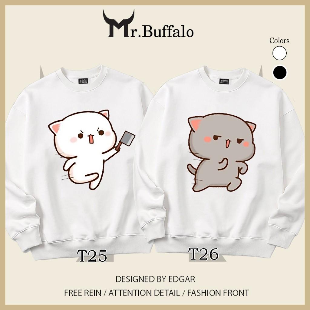 Áo Sweater cặp đôi Mèo mochii đuổi nhau dễ thương Mr.Buffalo - T26 - Đen, T26 - Đen