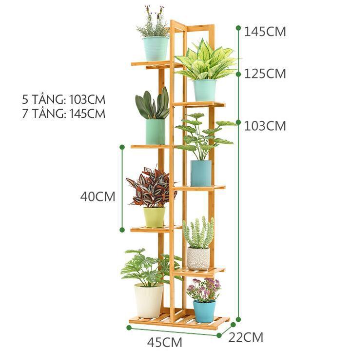 Kệ hoa gỗ trồng hoa cây cảnh 5 tầng,6 tầng, 7 tầng Flo-Shelf trang trí trong nhà, ngoài trời phong cách Hàn Quốc