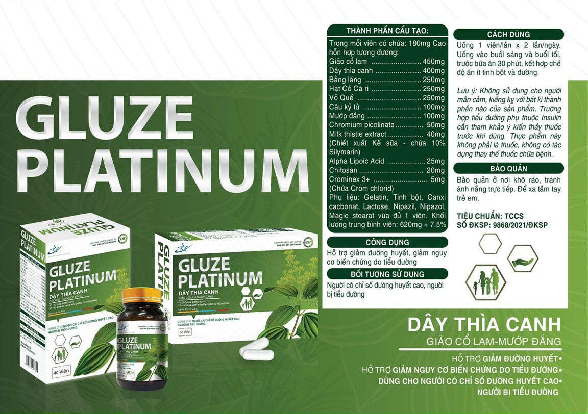 Thực phẩm bảo vệ sức Khoẻ Dành Cho Người Tiểu Đường GLUZE PLATINUM - Hỗ Trợ Giảm Đường Huyết, Giảm Nguy Cơ Biến Chứng do Tiểu Đường