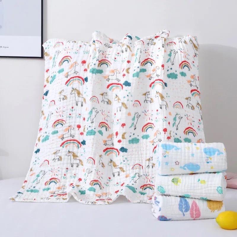 Chăn, mền, khăn tắm xô nhăn sợi tre 6 lớp Kiluta cho bé 110x110cm