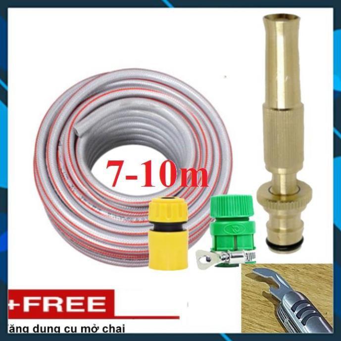 ️ Bộ dây vòi xịt nước rửa xe, tưới cây , tăng áp 3 lần, loại 7m, 10m 206587 cút sập,nối vàng + mở chai
