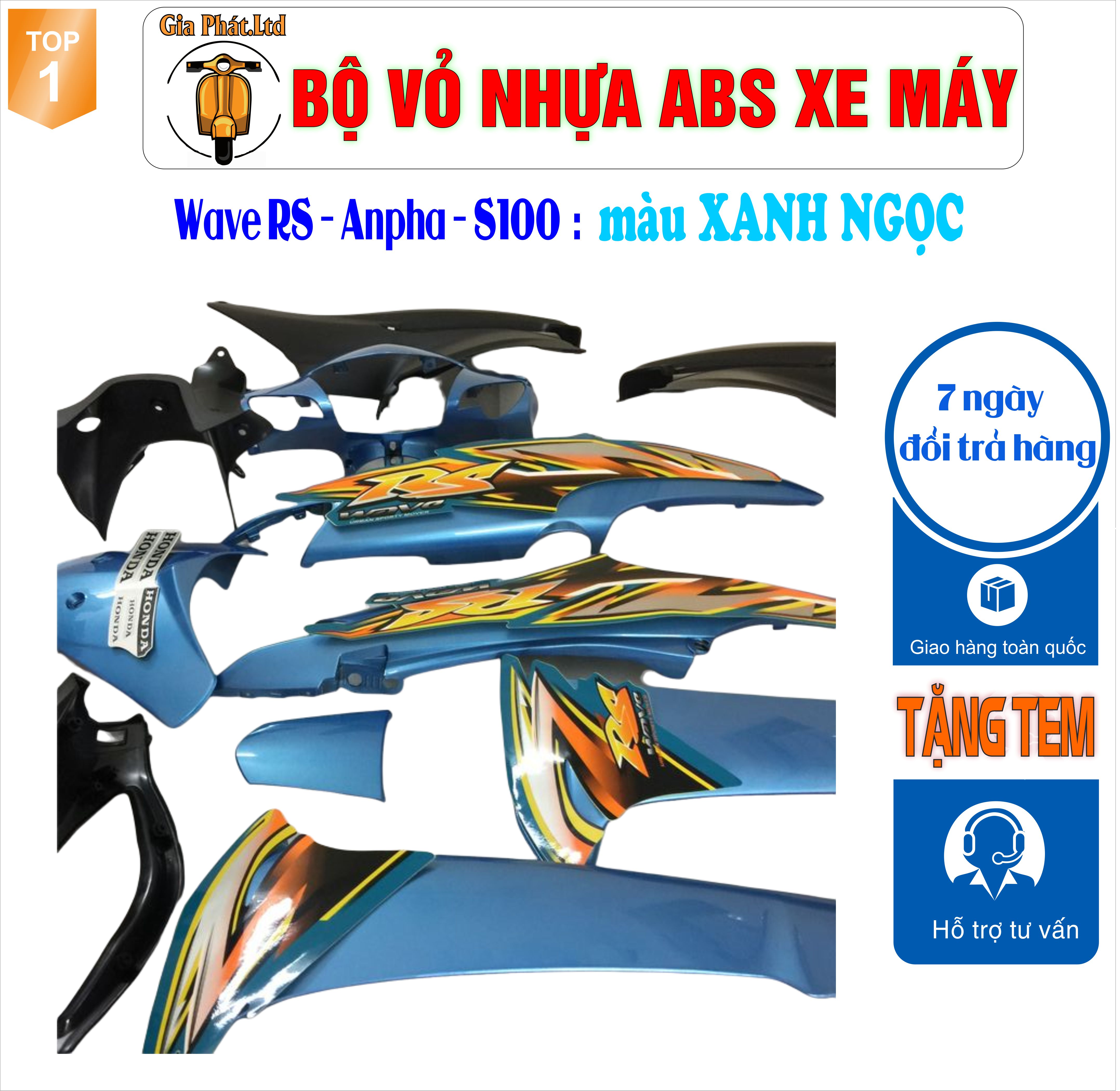 [Tặng tem] Dàn áo xe Wave RS - wave alpha - wave s100, nhựa ABS nguyên sinh màu XANH NGỌC_TKB-527(8013)