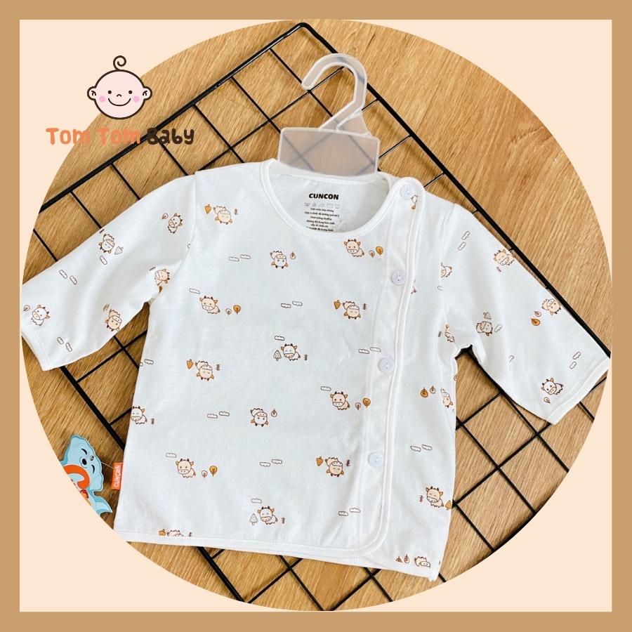 Áo sơ sinh cotton cao cấp CUNCON | Mẫu Tay Dài Họa Tiết Cài Lệch | Size 1,2,3 cho bé sơ sinh - 9kg