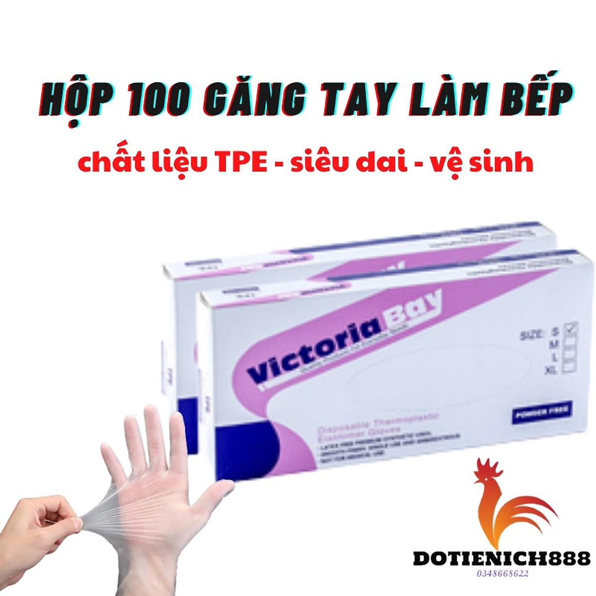 Hộp 100 Găng Tay Cao Su TPE Victoria Bay, Bao Tay Siêu Dai Dùng 1 Lần Làm Bếp Nấu ăn Vệ Sinh