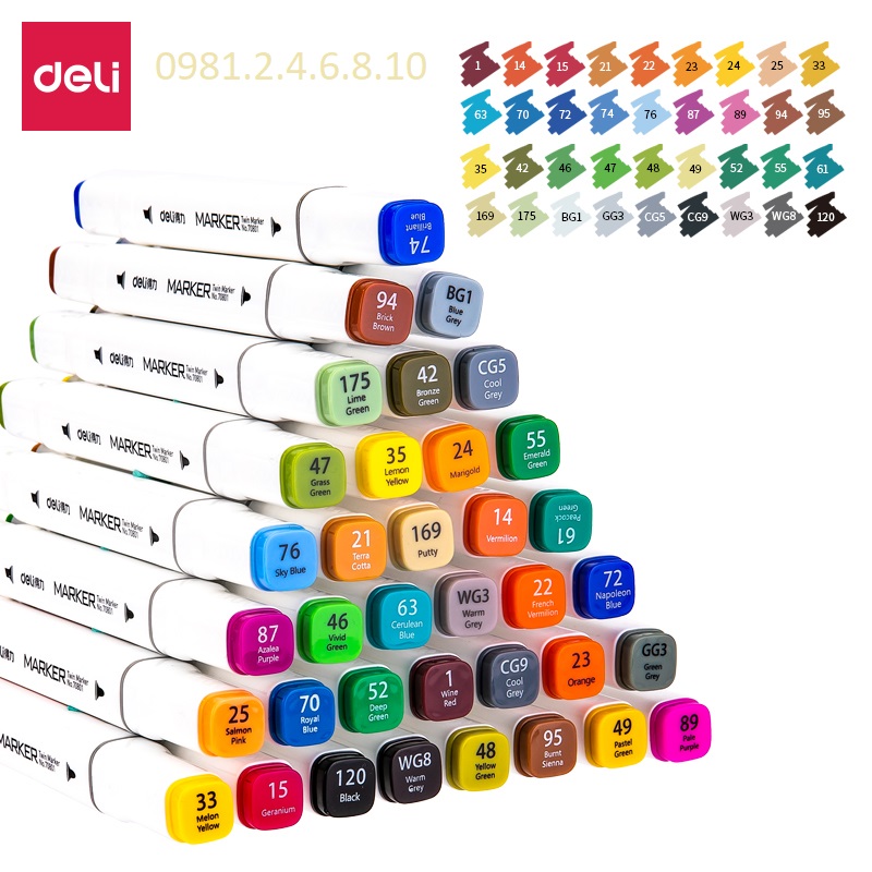 Hộp 36 màu bút marker hai đầu cao cấp Deli - 70801 - 36