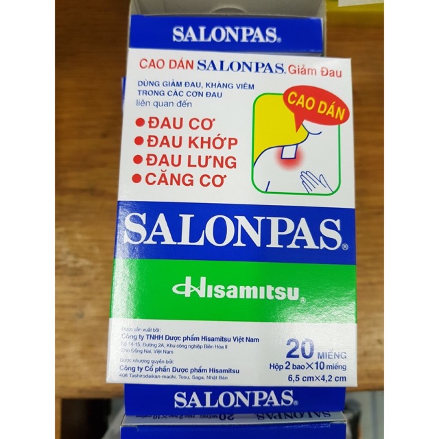 Miếng dán Salonpas Hisamitsu giảm đau - kháng viêm (2 bao x 10 miếng/hộp)