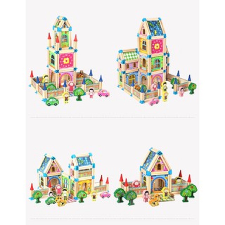 Đồ chơi lắp ghép mô hình nhà gỗ 3D 128 chi tiết bộ đồ chơi thông minh sáng tạo cho bé