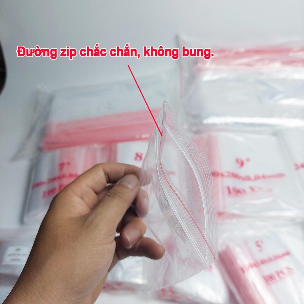 Túi Zip Trong Chỉ Đỏ 1Kg Túi Zipper Bấm Miệng nhiều kích thước