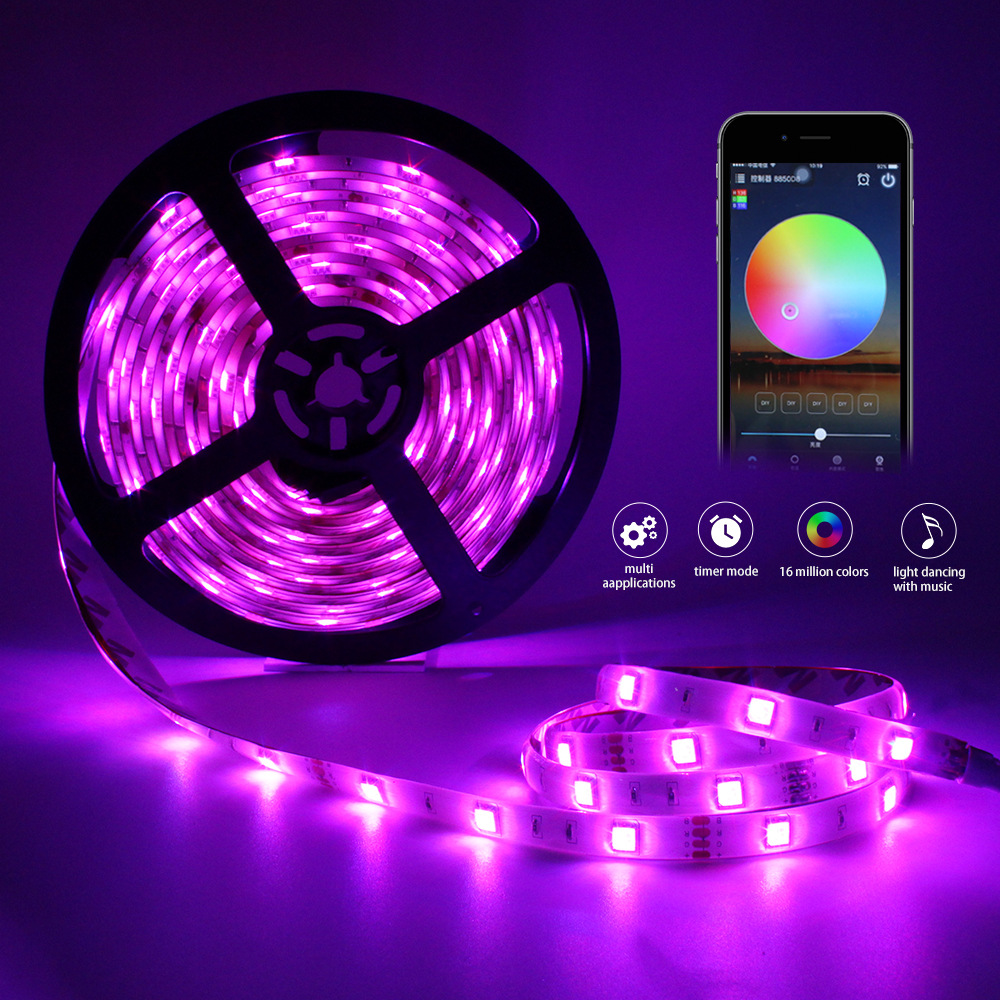 Dây led dán 5050 điều khiển bằng điện thoại qua WIFI 5 mét nhiều màu kèm điều khiển 24 phím + nguồn