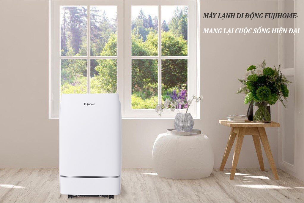 Máy lạnh di động 12.000 BTU FUJIHOME PAC12, máy lạnh đứng di động mini kết nối Wifi điều khiển qua App, 4 chức năng, làm lanh, hút ẩm, lọc không khí, quạt - Hàng chính hãng