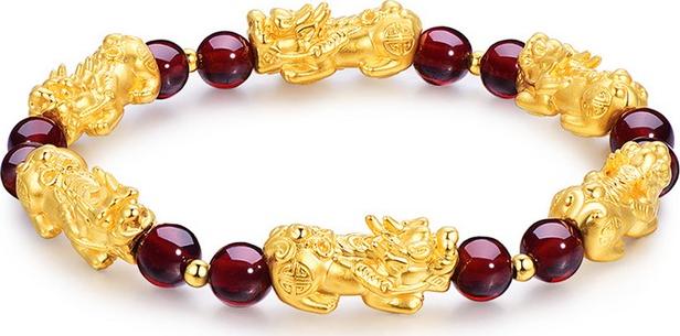 Lắc Đá nữ hồng thạch lựu garnet tự nhiên charm tỳ hưu cao cấp
