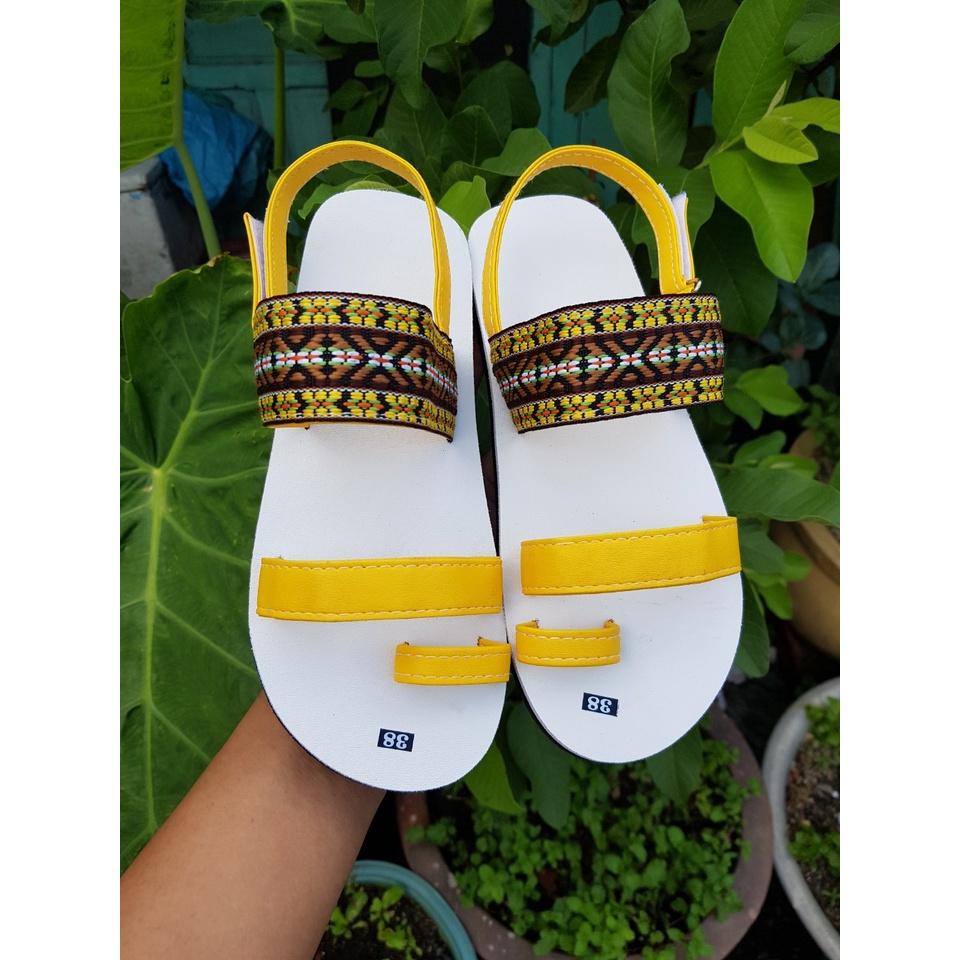 sandal đồng nai xăng đan nữ ( đế trắng quai vàng + thổ cẩm vàng ) size từ 34 nữ đến 42 nữ