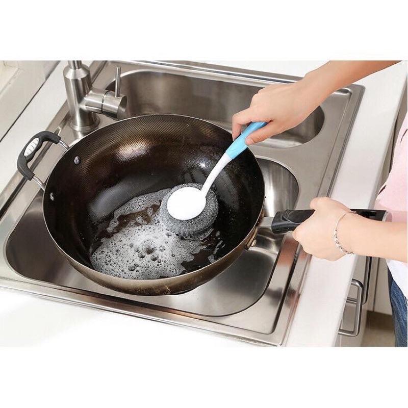 Cọ xoong có tay cầm, kem thêm Bùi nhùi rửa chén bát nồi siêu sạch đánh bay vết bẩn