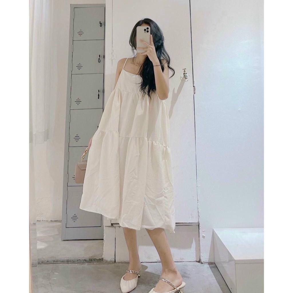 Đầm Babydoll 2 Dây Trắng Vãi Xốp Váy 2 Dây Trắng Dáng Bầu LANI SHOP